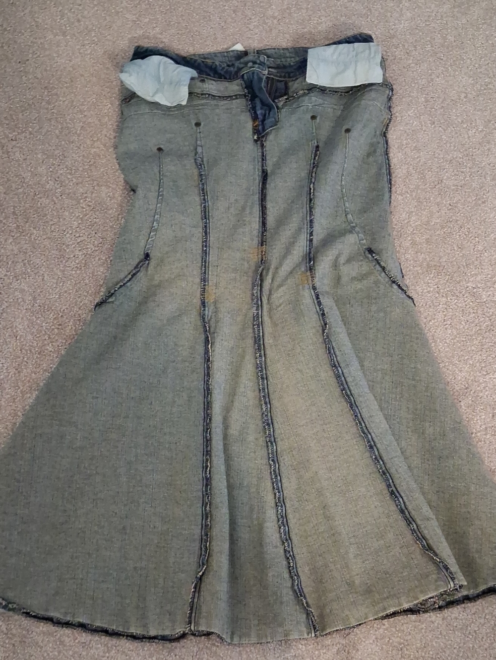 Bisou Bisou VTG Y2K Distressed Blue Denim WashSkirt. Boho ALine Mermaid Maxi 12 - Picture 10 of 13
